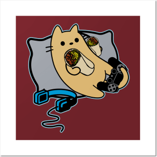 Gamer Cat Burrito Game Loading Paused Posters and Art